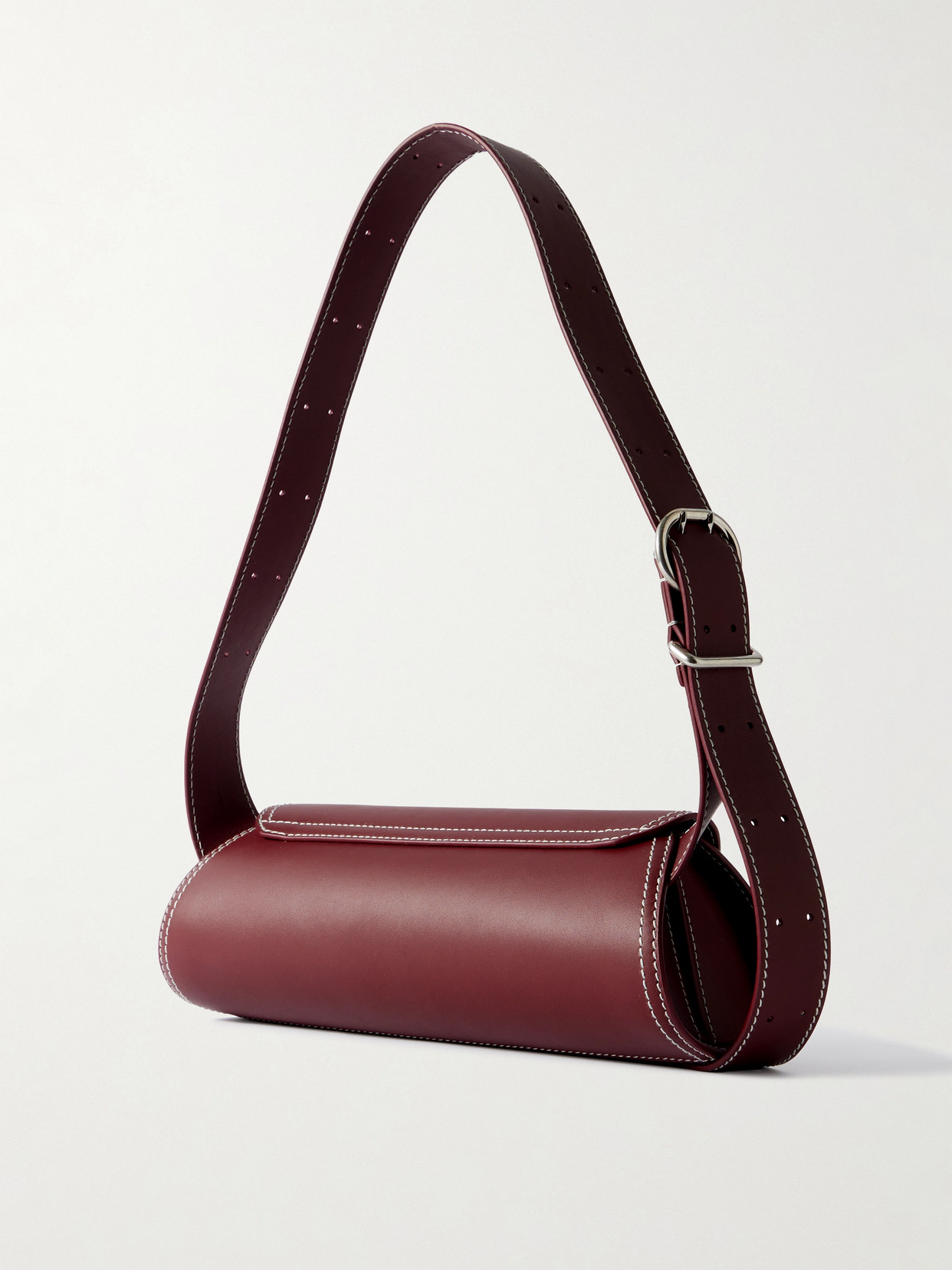 Jil Sander Cannolo Small Leather Shoulder Bag In Burgundy