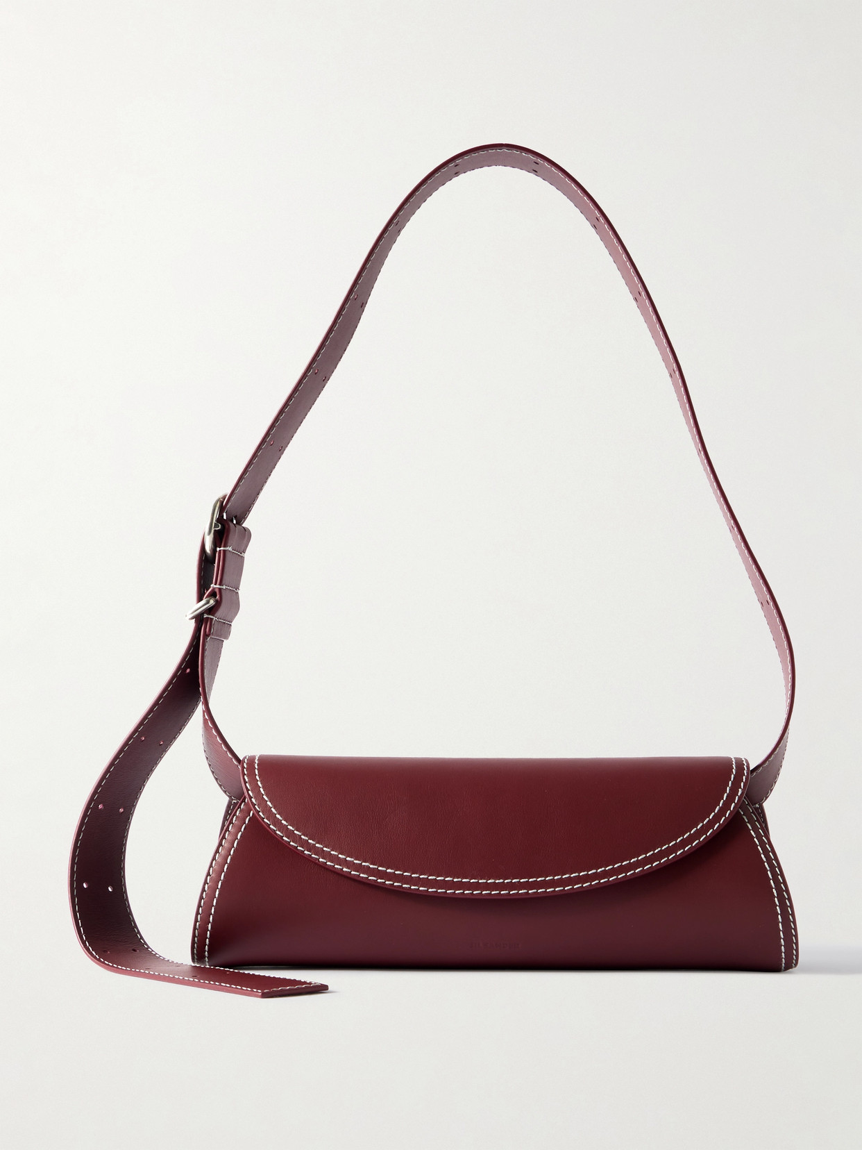 Jil Sander Cannolo Small Leather Shoulder Bag In Burgundy