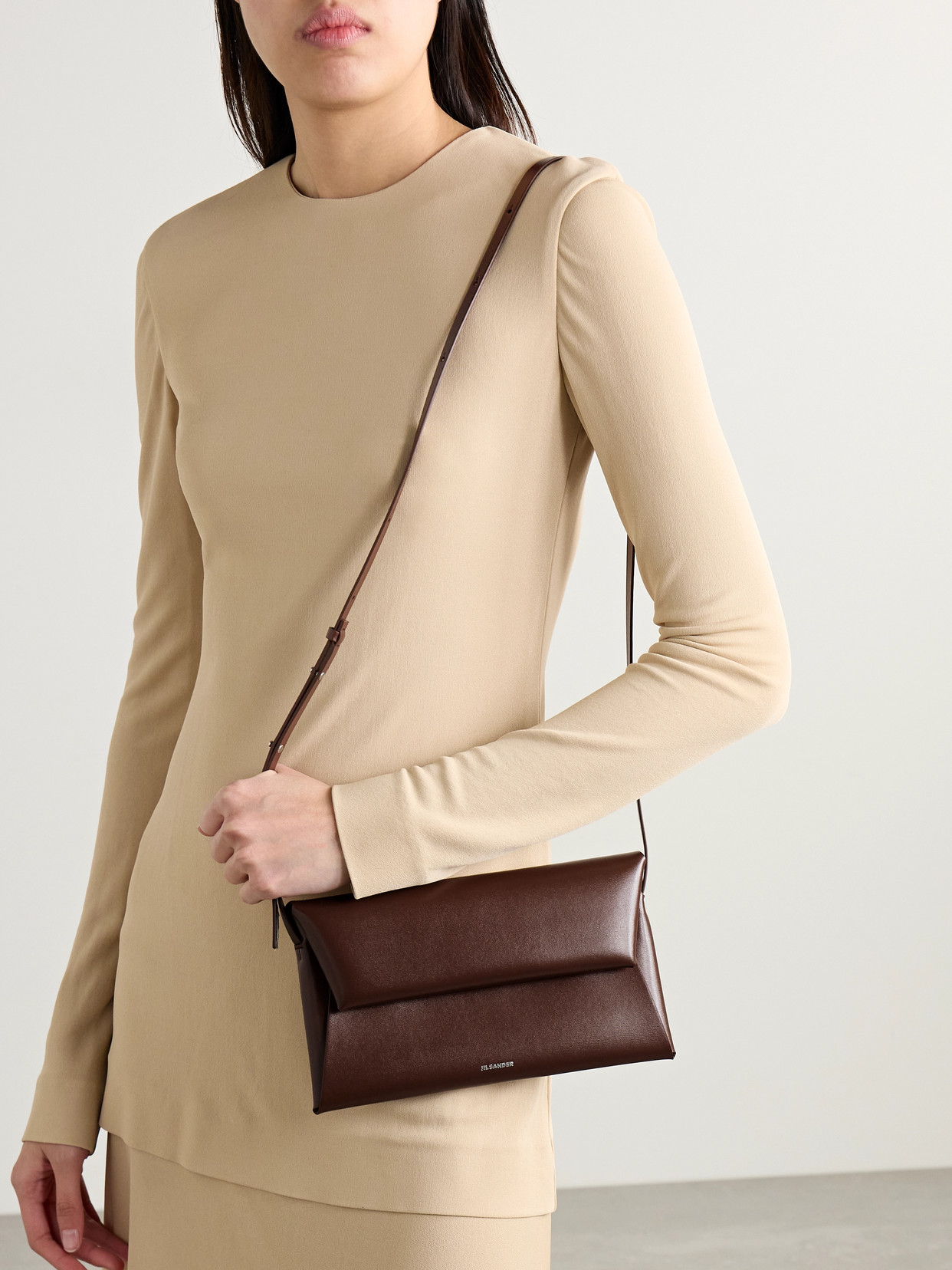 Jil Sander Small Empire Leather Shoulder Bag In Brown