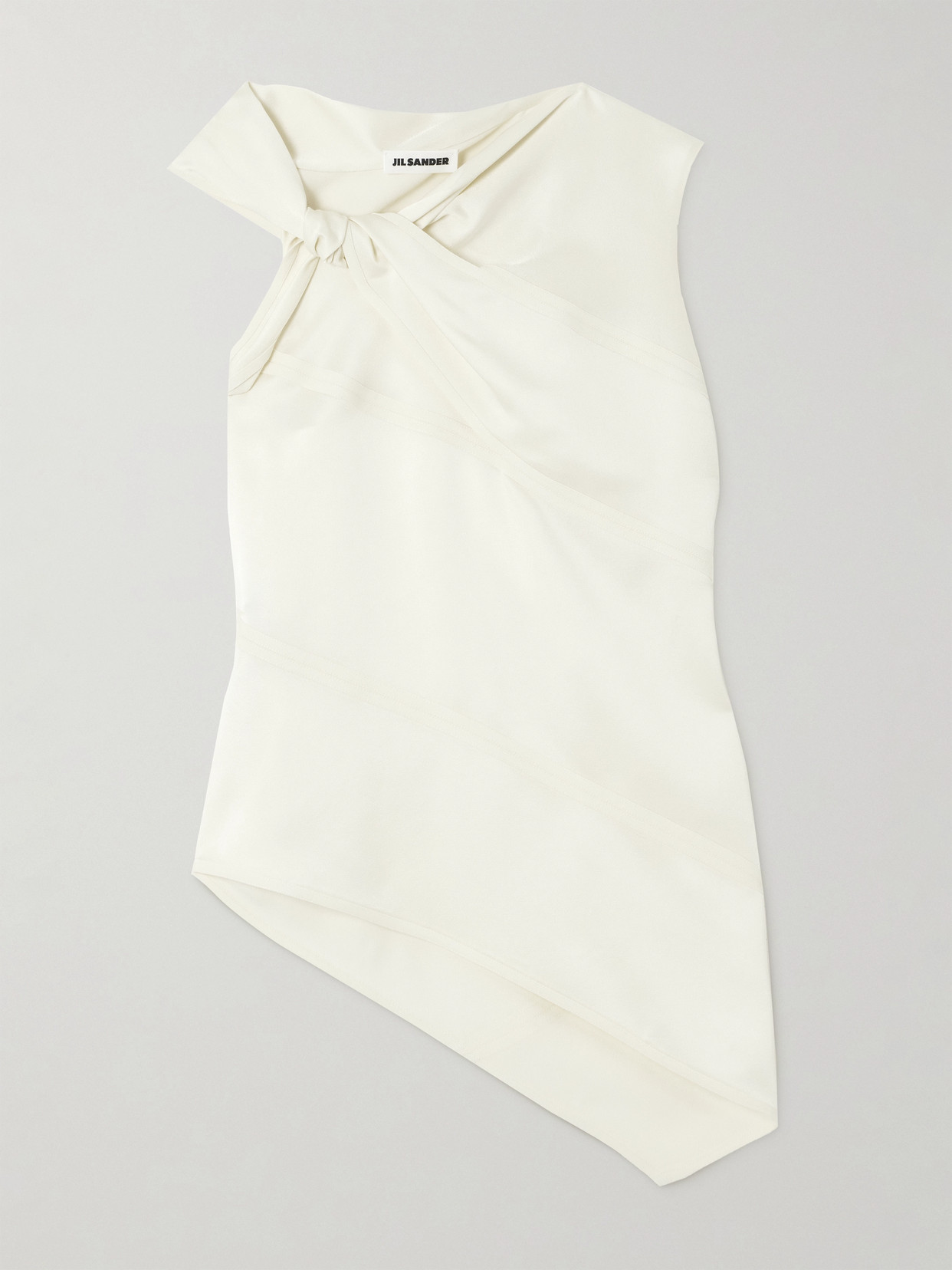 Jil Sander Asymmetric Knotted Satin Top In Cream