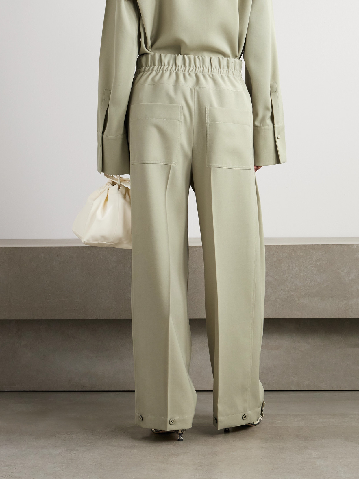 Jil Sander Pleated Wool-twill Wide-leg Pants In Green