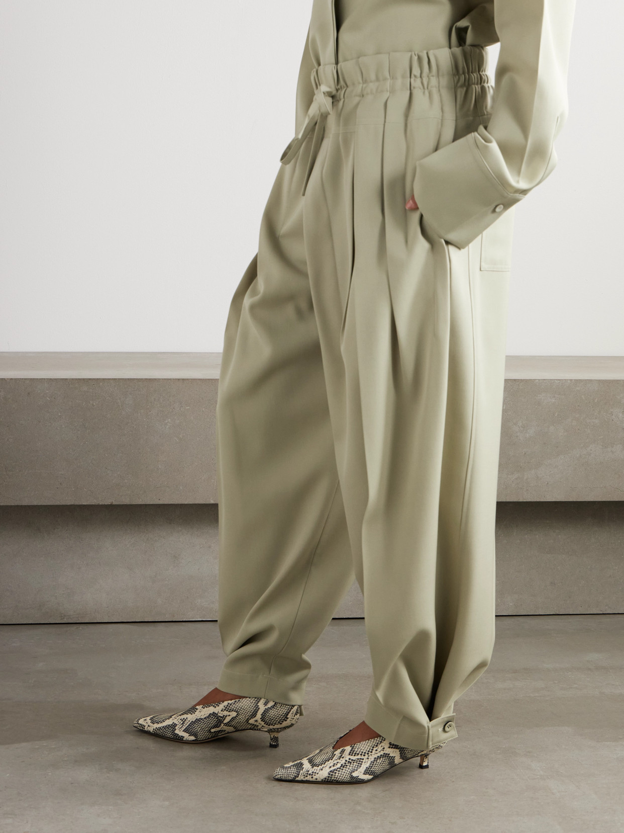 Jil Sander Pleated Wool-twill Wide-leg Pants In Green