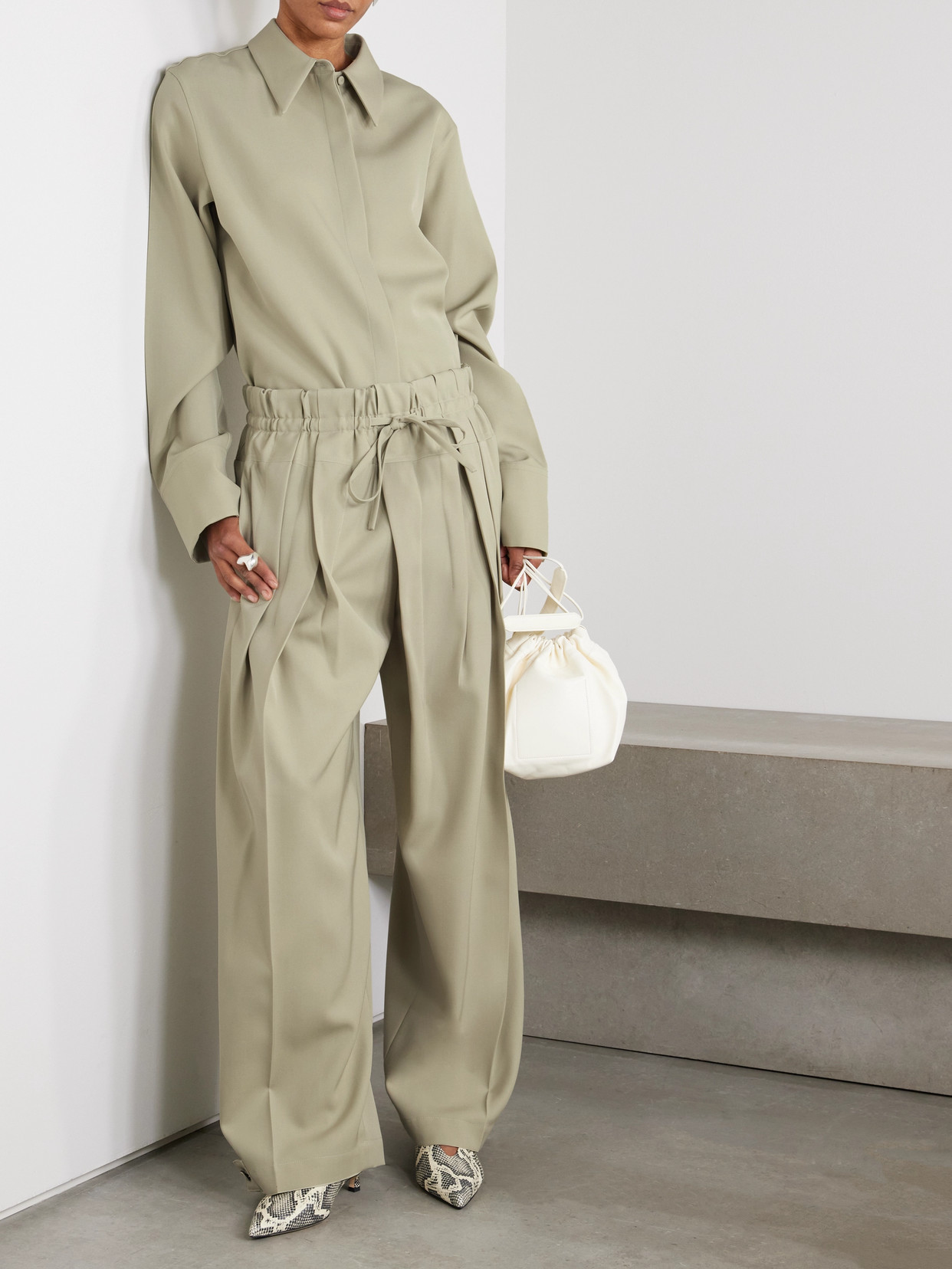 Jil Sander Pleated Wool-twill Wide-leg Pants In Green