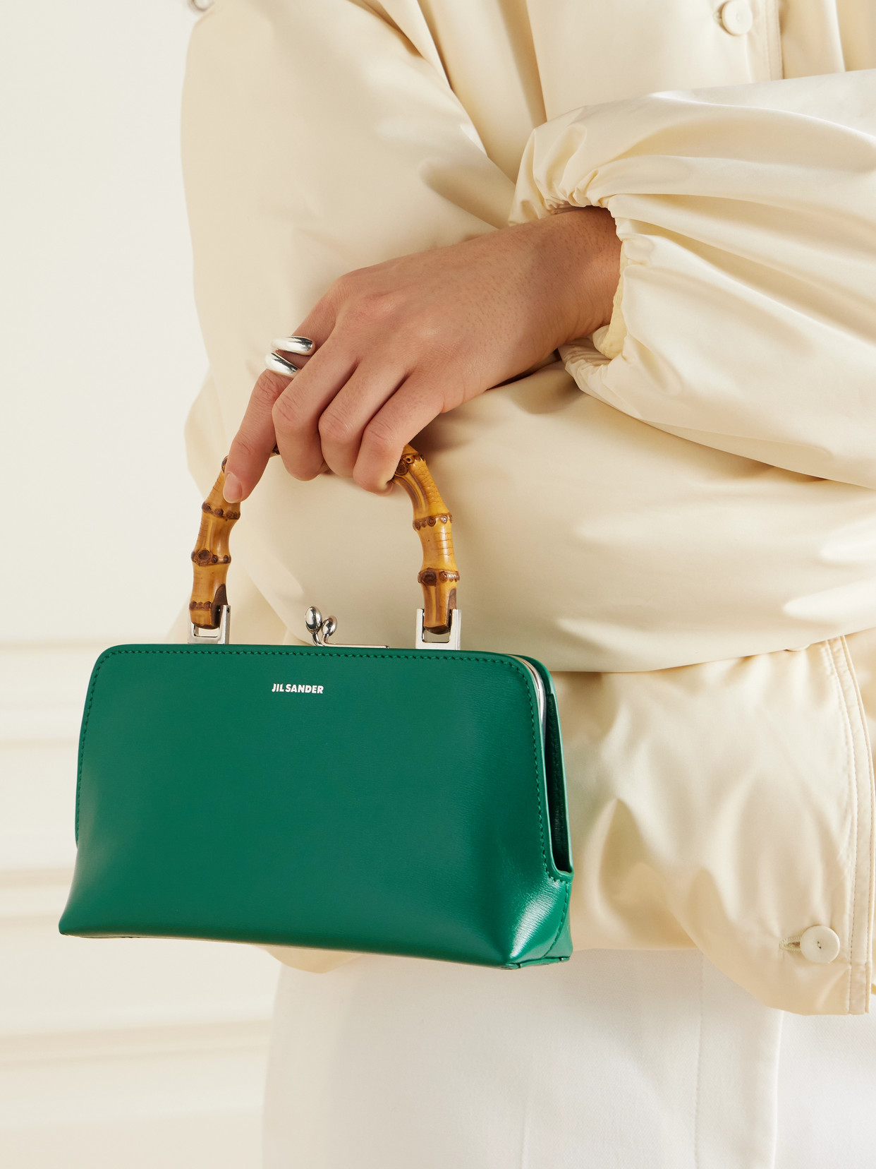 Jil Sander Mini Goji Bamboo Palmellato Leather Bag In Green