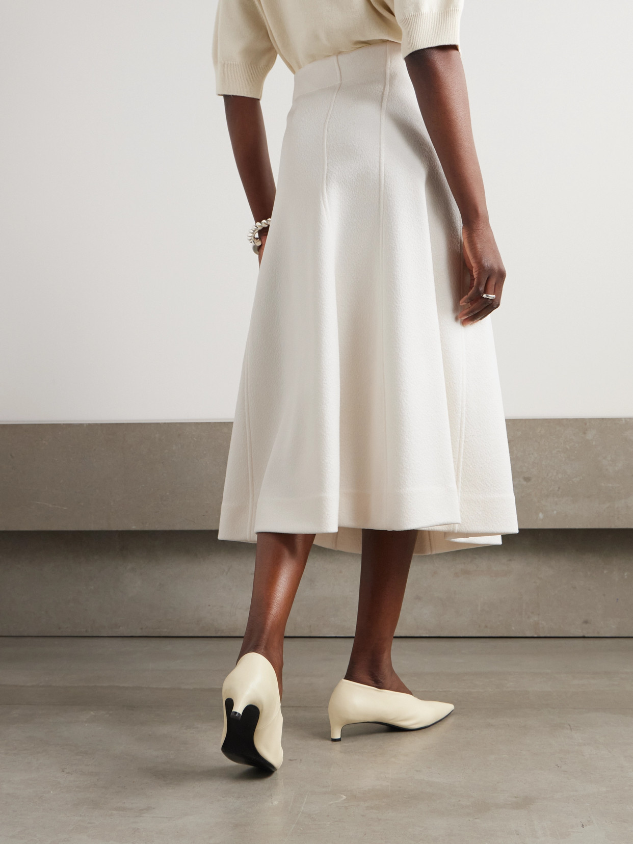 Jil Sander Paneled Knitted Midi Skirt In Cream