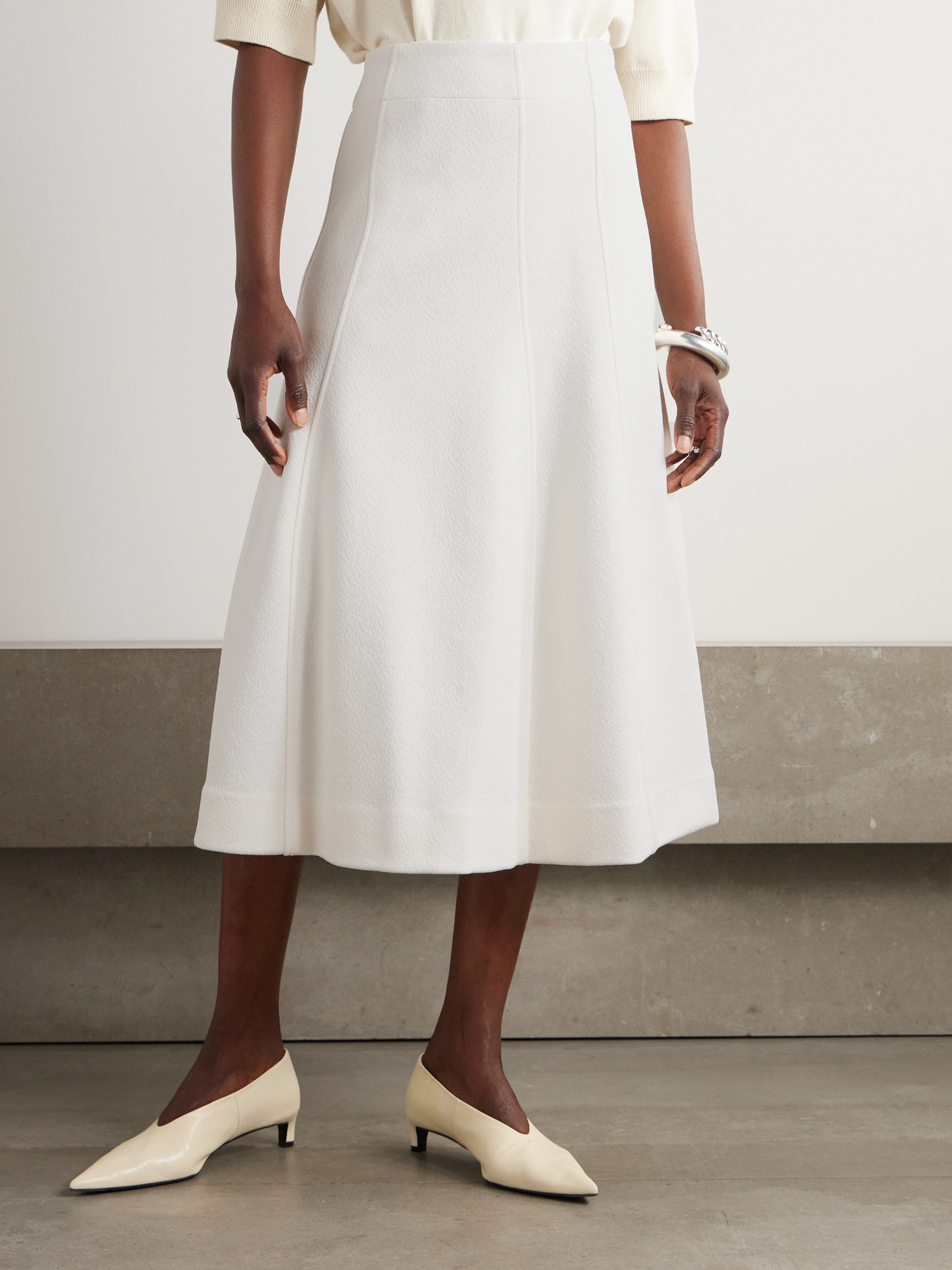 Jil Sander Paneled Knitted Midi Skirt In Cream