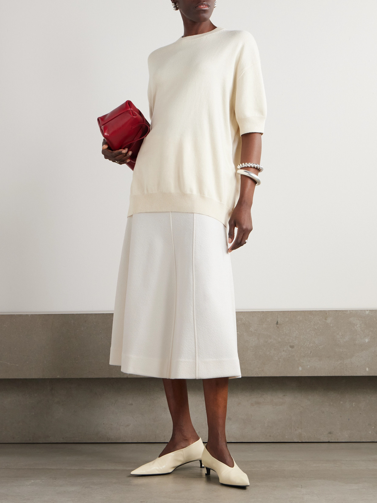 Jil Sander Paneled Knitted Midi Skirt In Cream