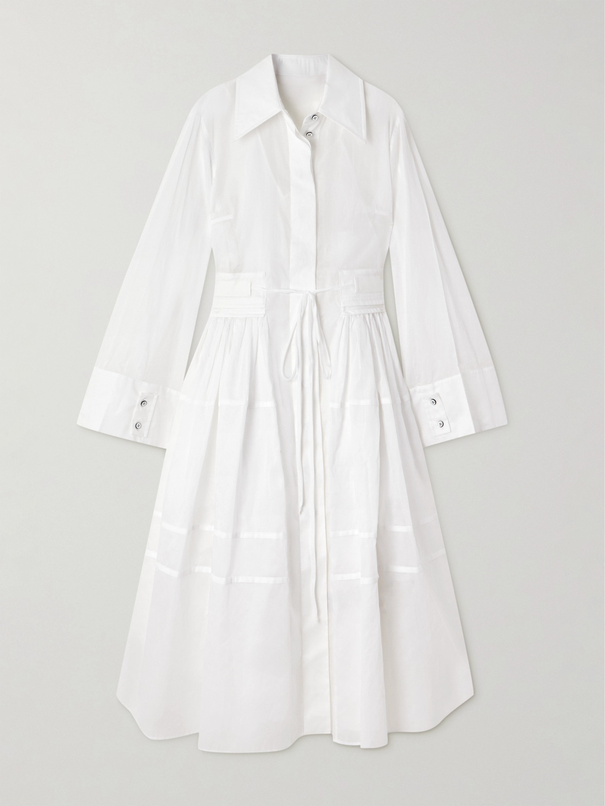 Jil Sander Gathered Cotton-poplin Midi Dress In White