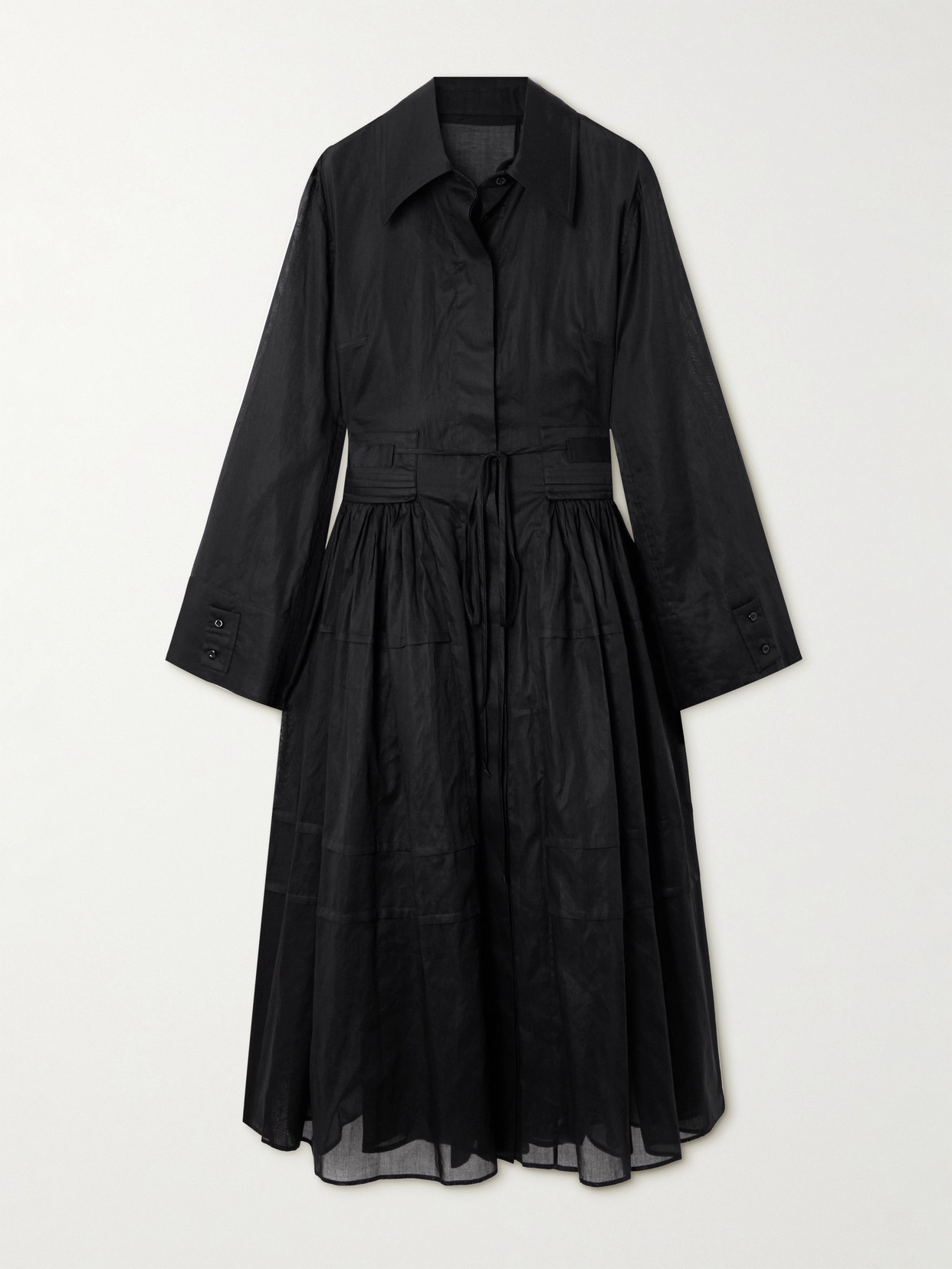 Jil Sander Gathered Cotton-poplin Midi Dress In Black