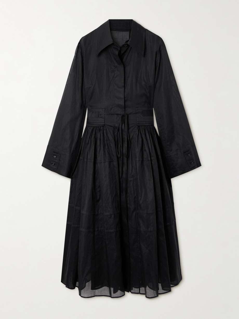 gathered cotton-poplin midi dress