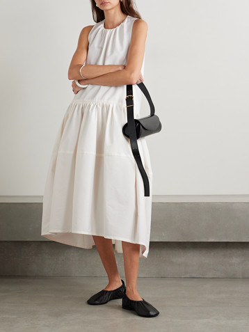 Jil Sander Gathered pleated cotton and silk-blend poplin midi dress