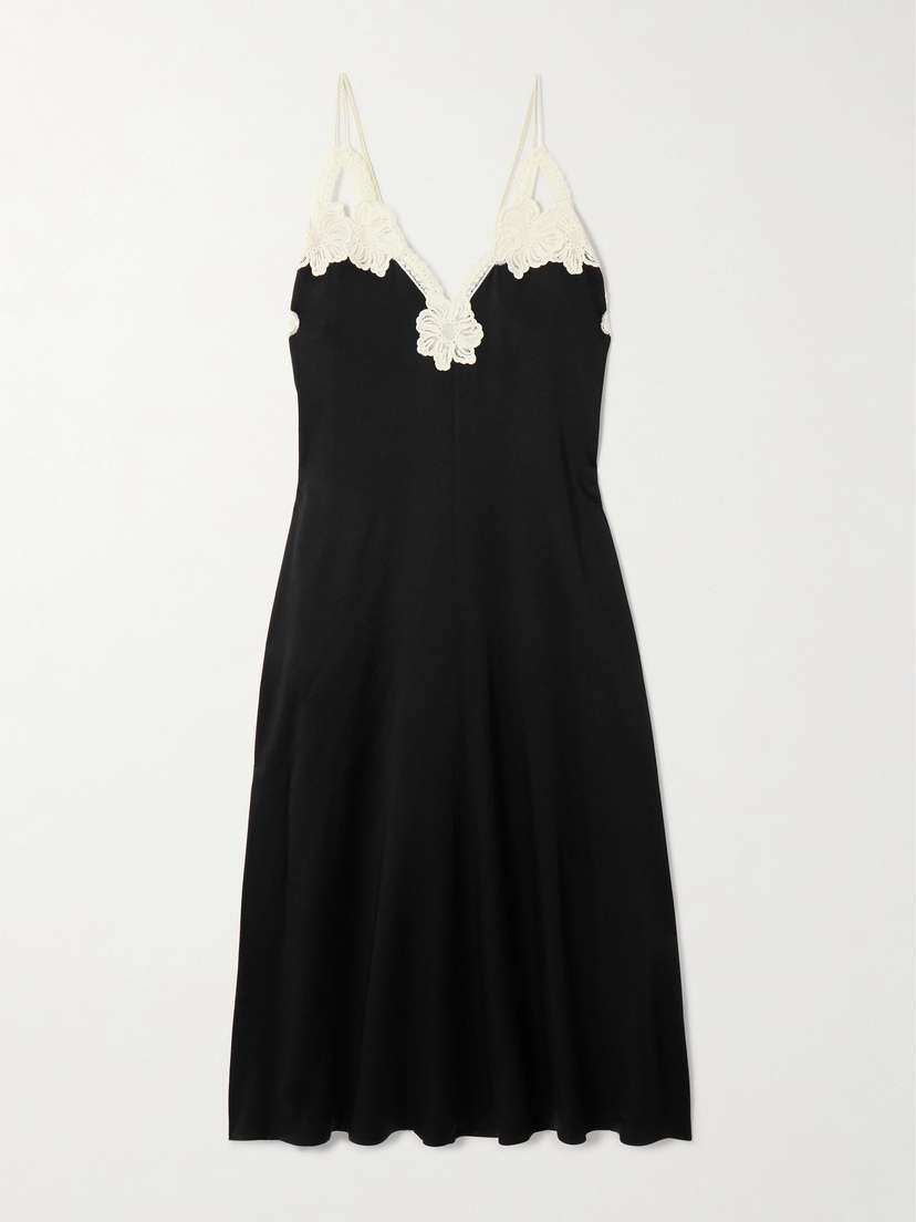 Jil Sander Guipure Lace-trimmed Satin Midi Dress