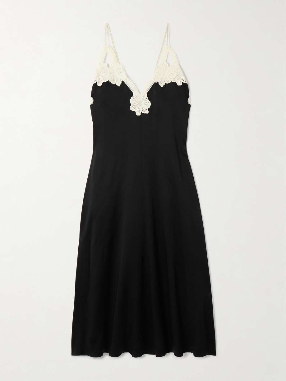 guipure lace-trimmed satin midi dress