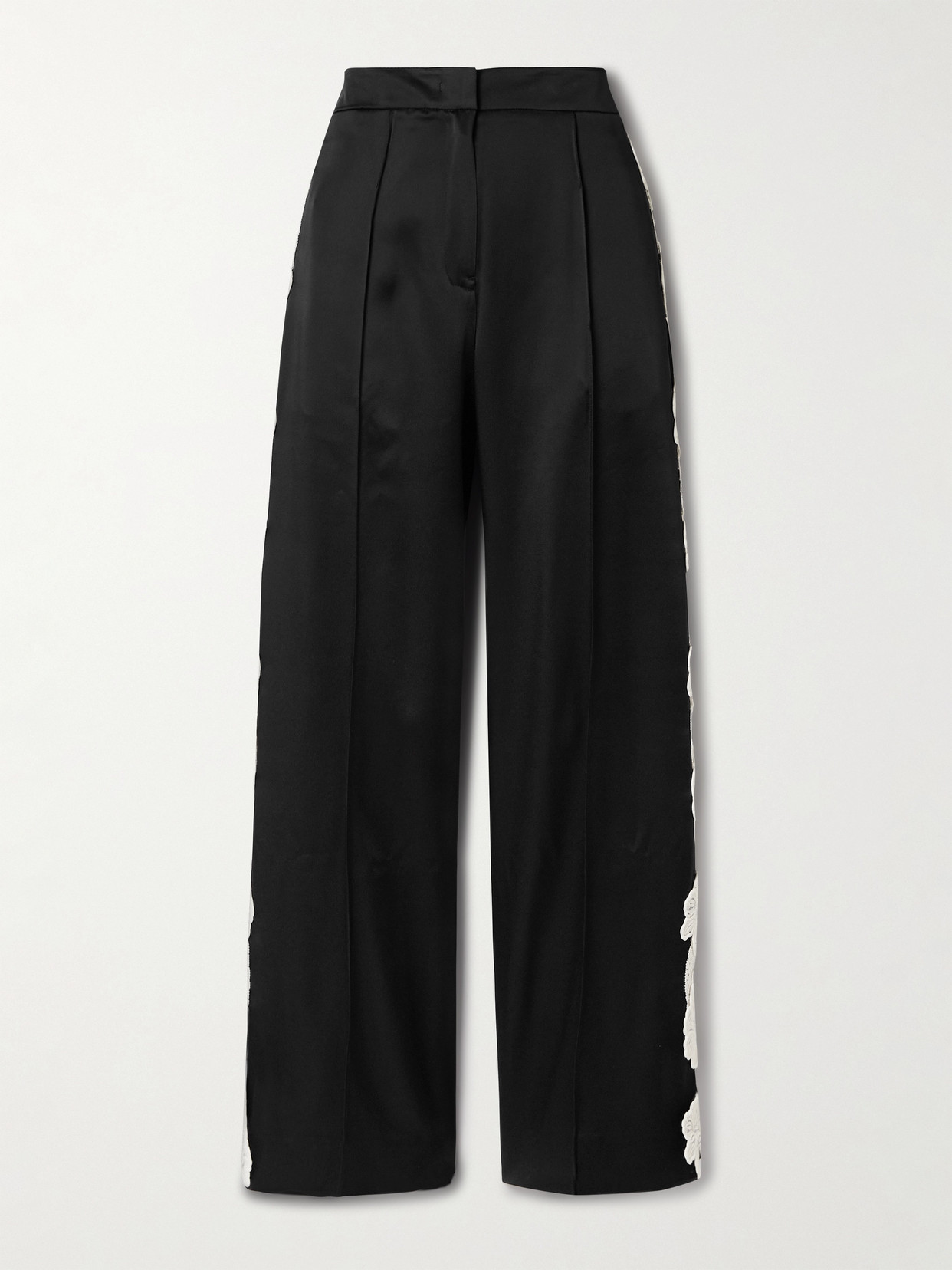 Jil Sander Guipure Lace-trimmed Satin Wide-leg Pants In Black