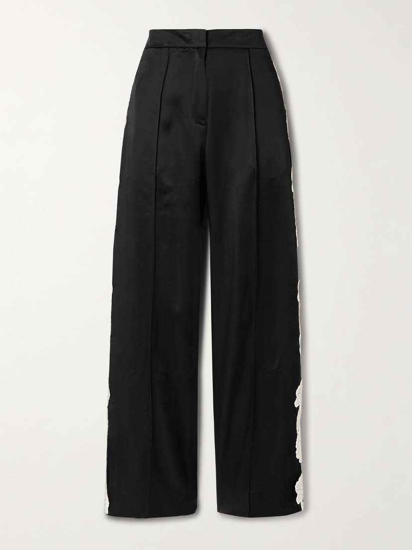 Jil Sander Guipure Lace-trimmed Satin Wide-leg Pants