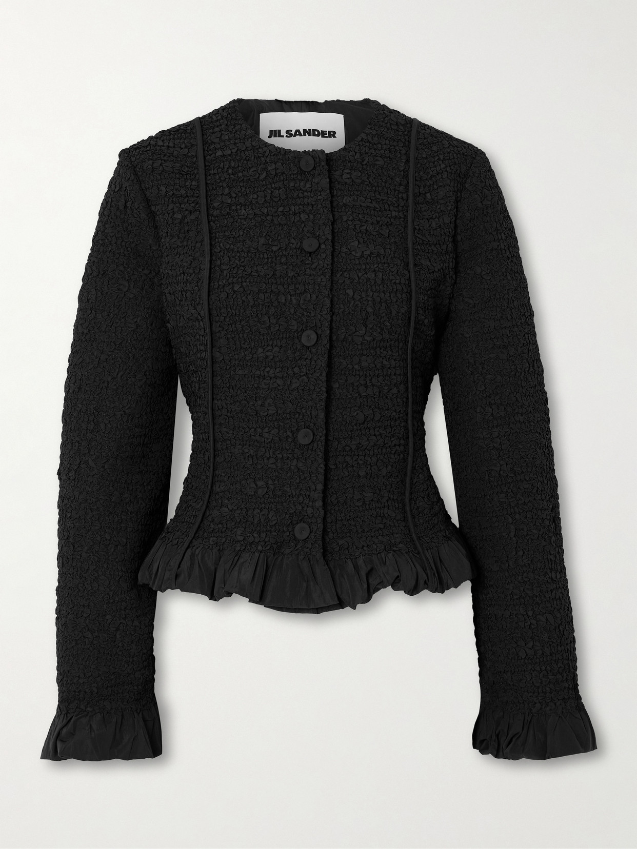 Jil Sander - Ruffled Smocked Twill Jacket - Black