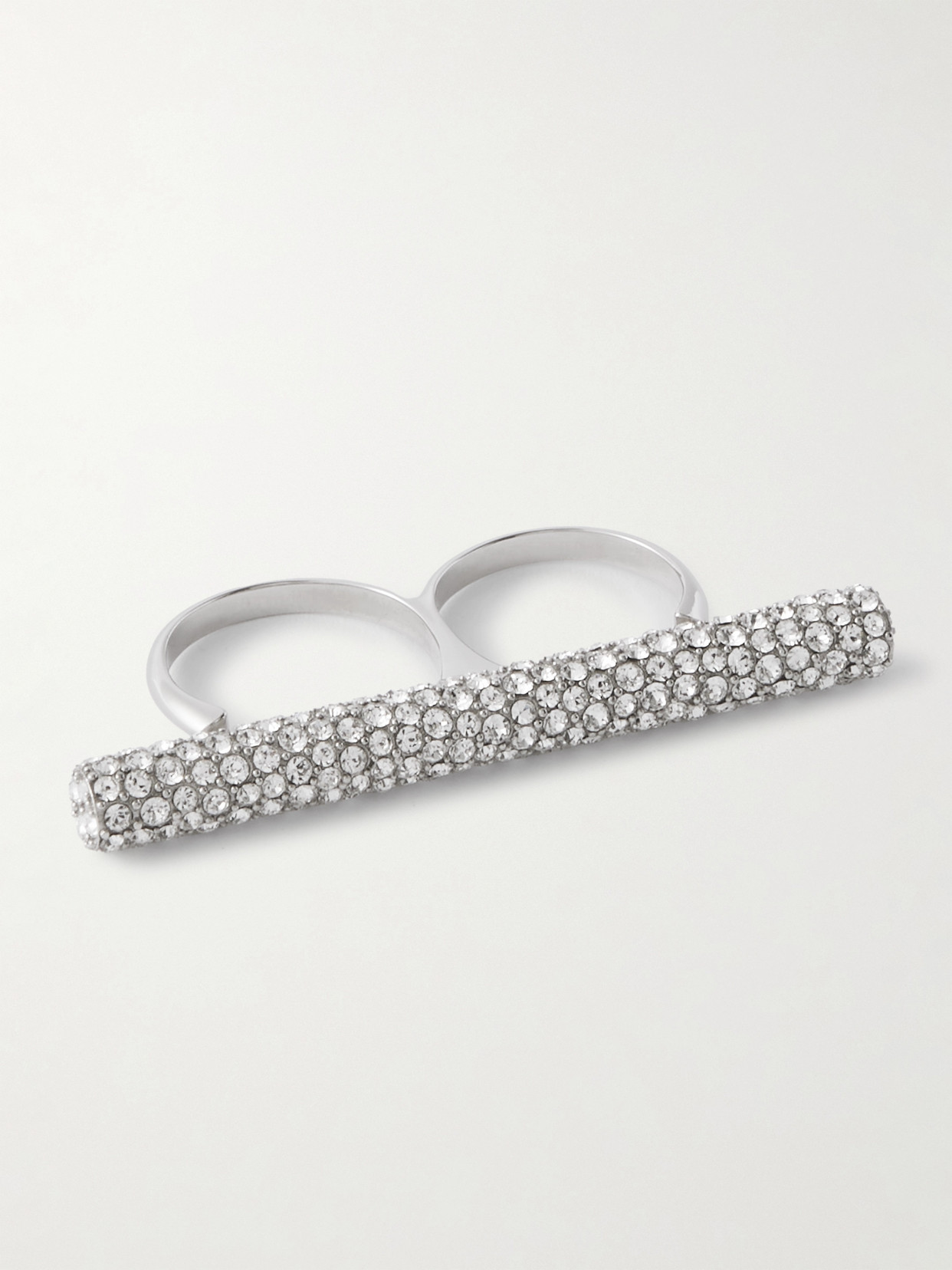 Alexander McQueen - T-bar Silver-tone Crystal Ring - M