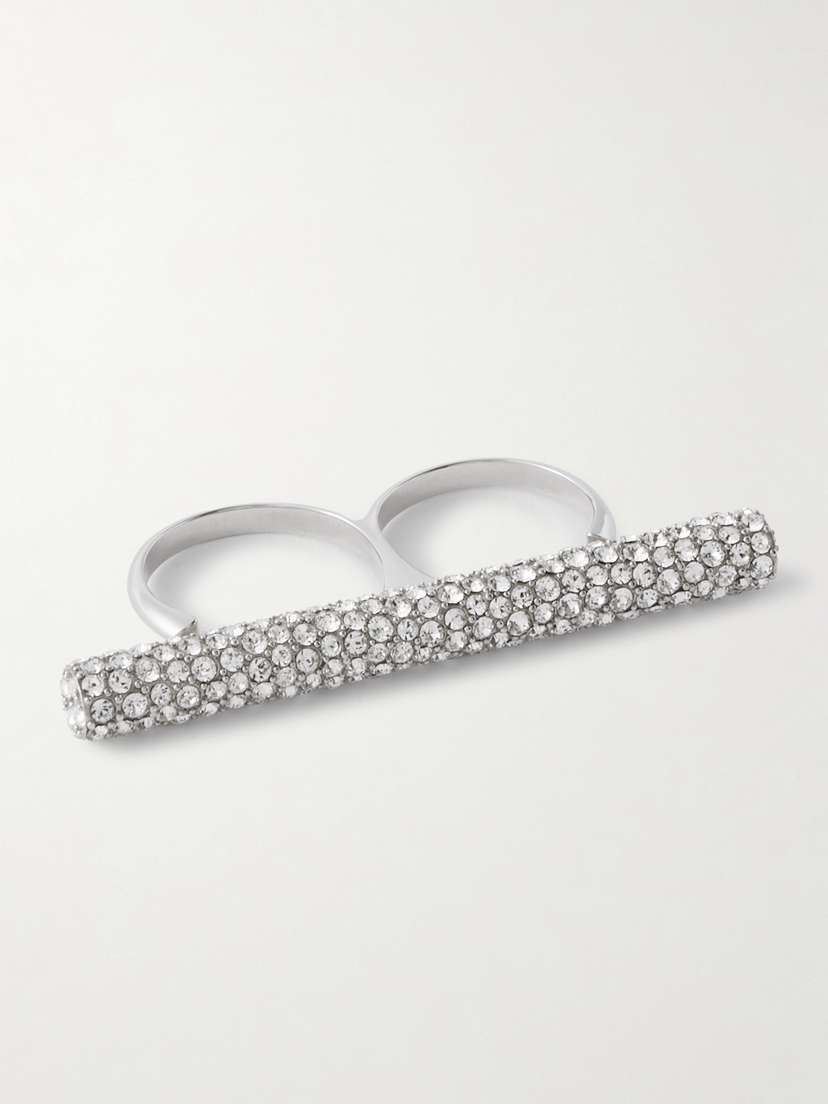 McQueen T-bar Silver-tone Crystal Ring