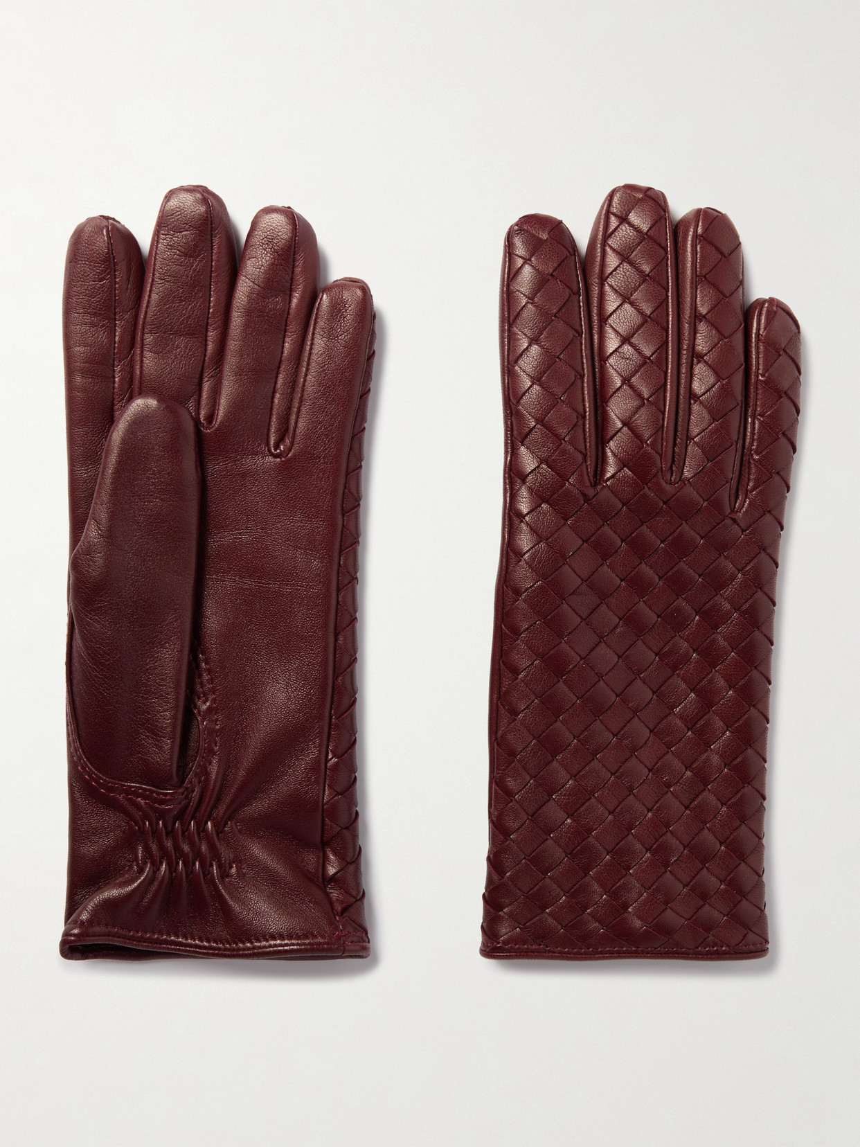 Bottega Veneta Intrecciato Leather Gloves In Burgundy