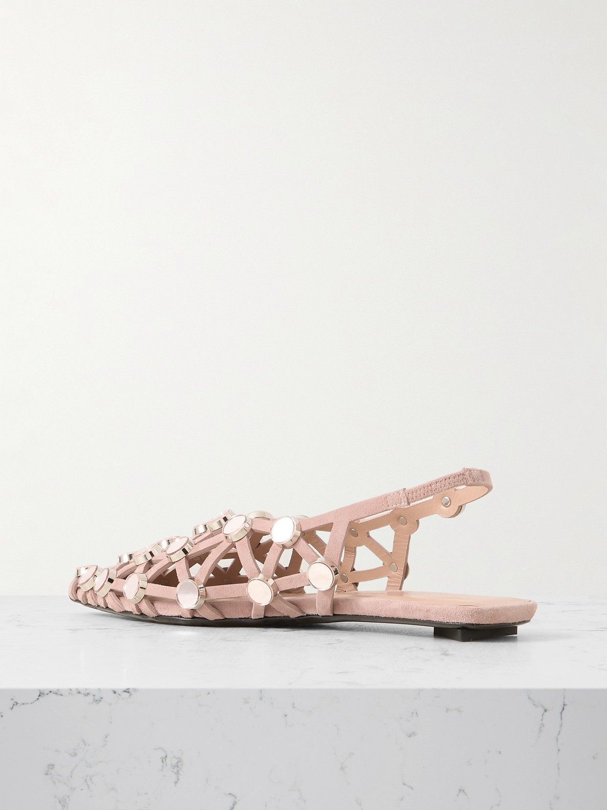 Attico Suede Flats With Open Design And Studs In Neutrals