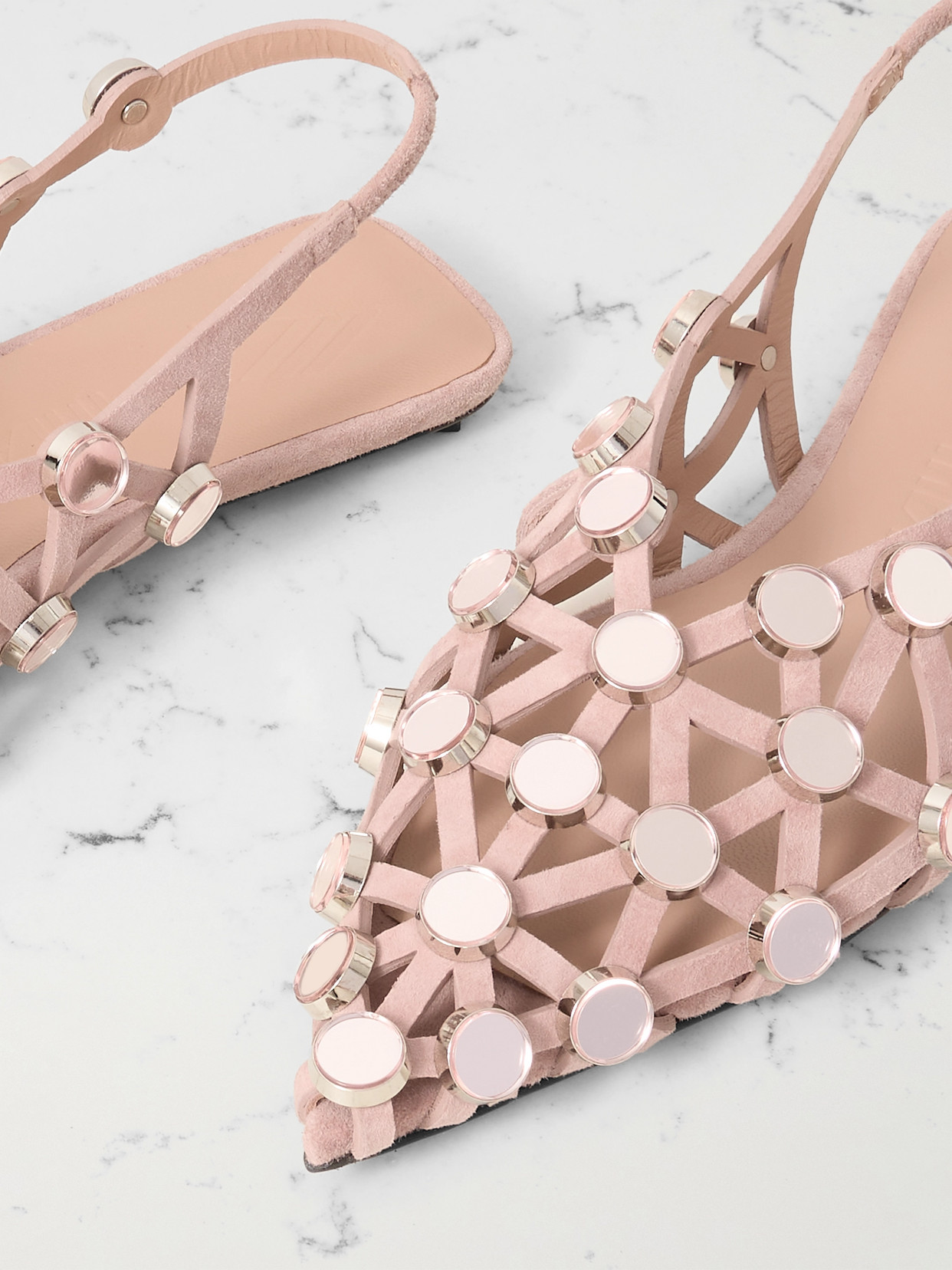 Attico Suede Flats With Open Design And Studs In Neutrals