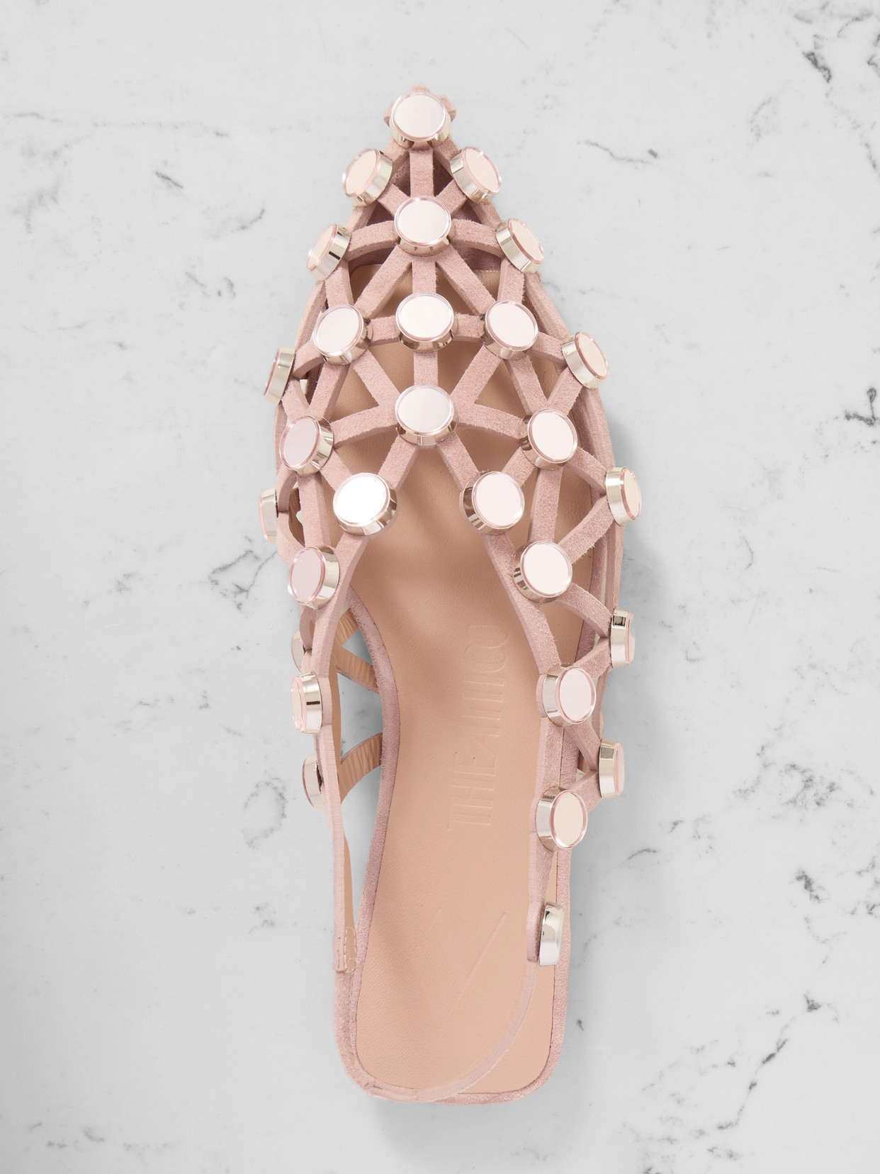 Attico Suede Flats With Open Design And Studs In Neutrals