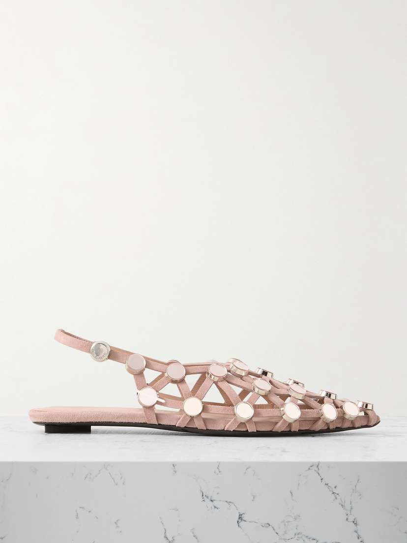 The Attico Grid Studded Suede Slingback Point-toe Flats