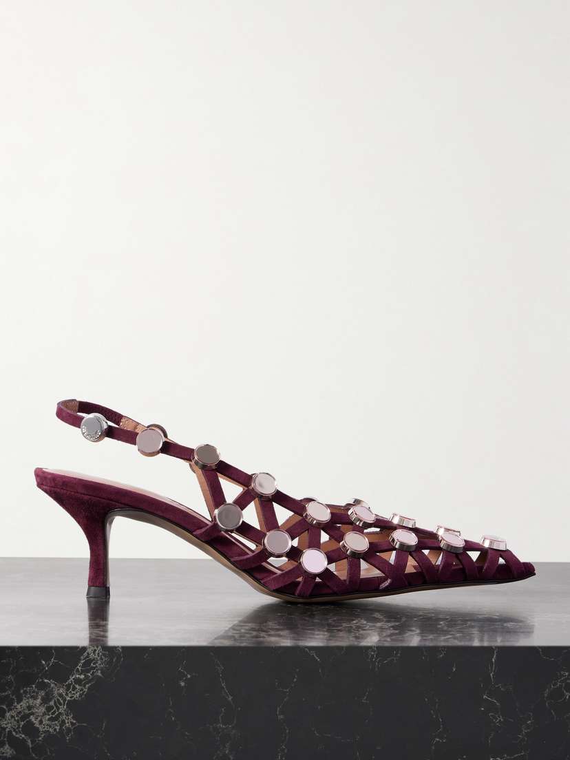 The Attico Grid Studded Suede Slingback Pumps