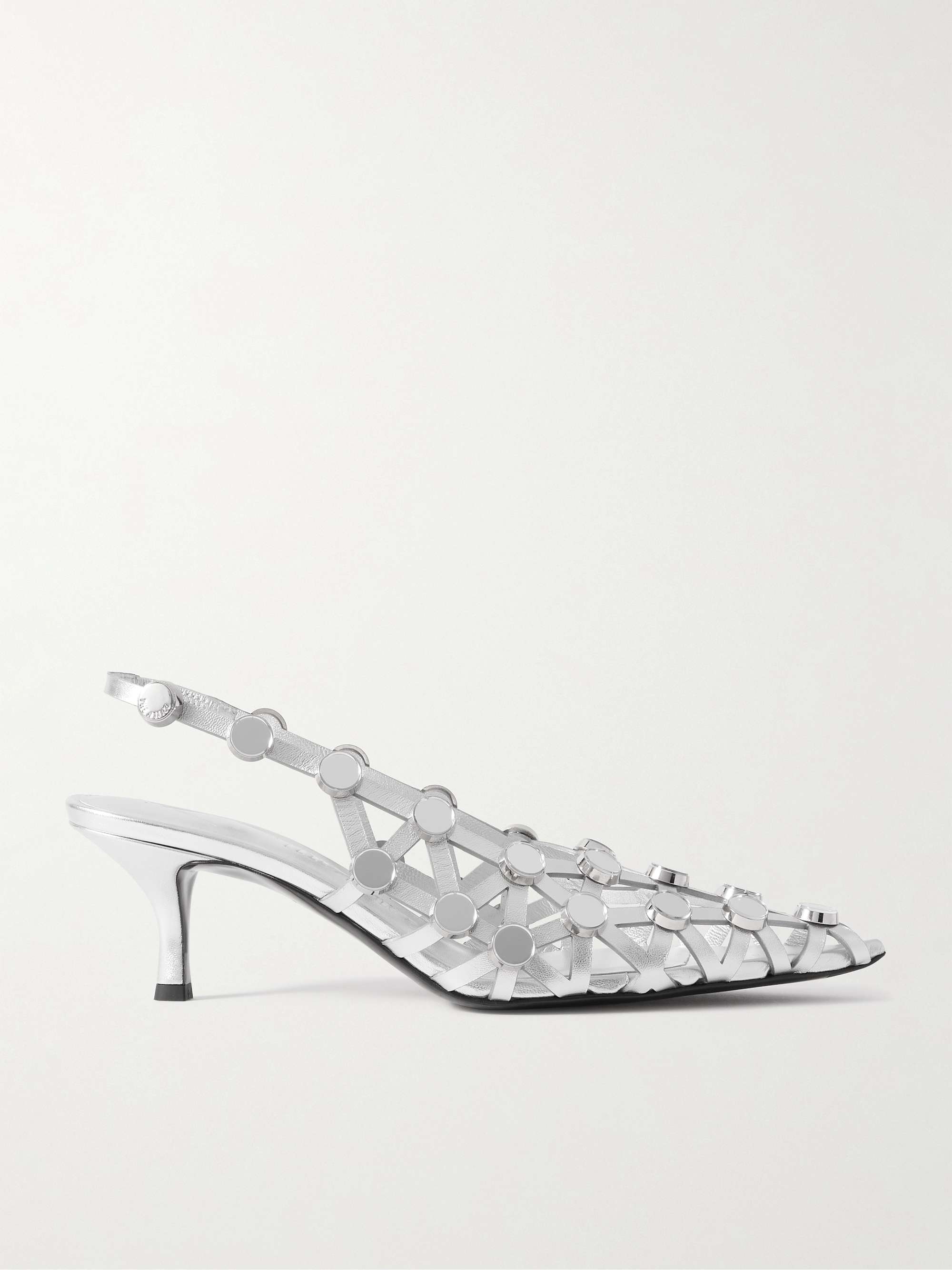 THE ATTICO Grid studded metallic leather slingback pumps THE ATTICO Grid studded metallic leather slingback pumps
