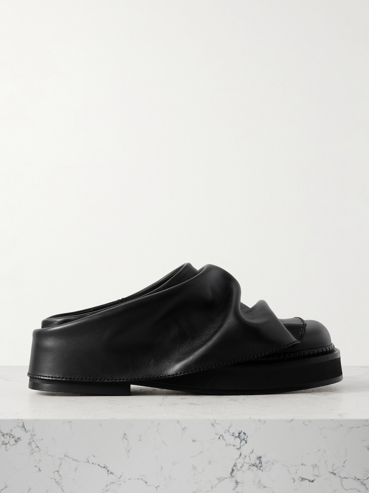 The Attico - Mini Robin Gathered Leather Mules - Black