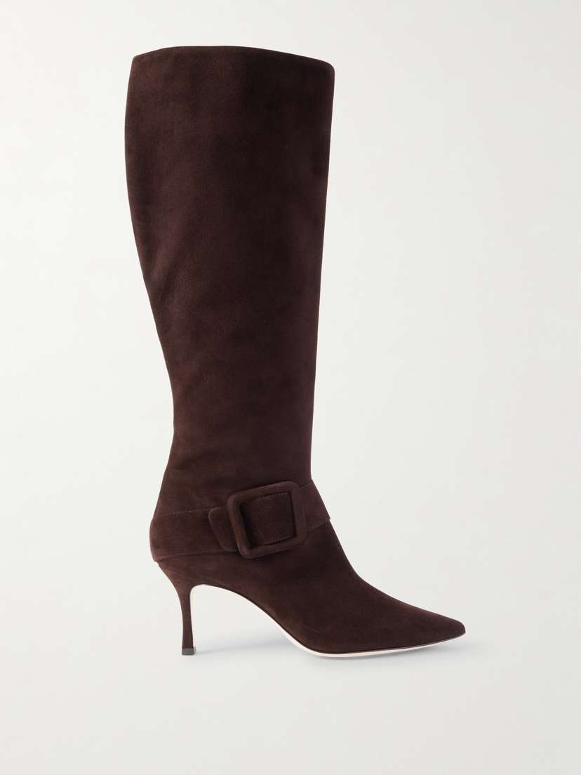 Manolo Blahnik Bayhi 70 Buckle-embellished Suede Knee Boots