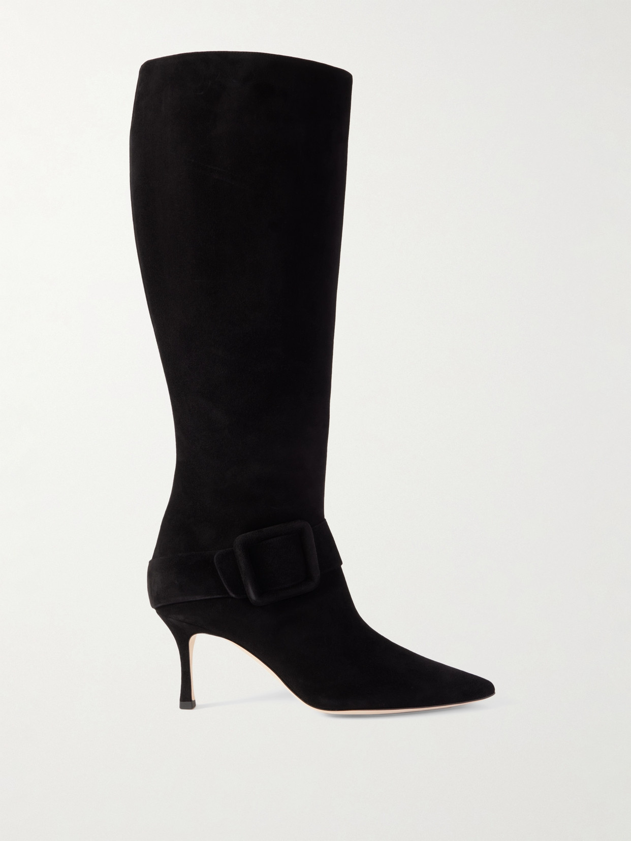Shop Manolo Blahnik Bayhi 70 Buckle-embellished Suede Knee Boots In Black