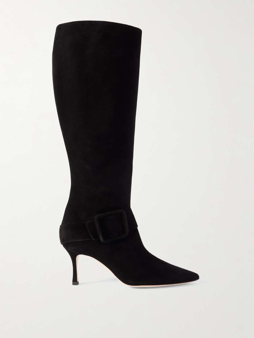 Manolo Blahnik Bayhi 70 Buckle-embellished Suede Knee Boots