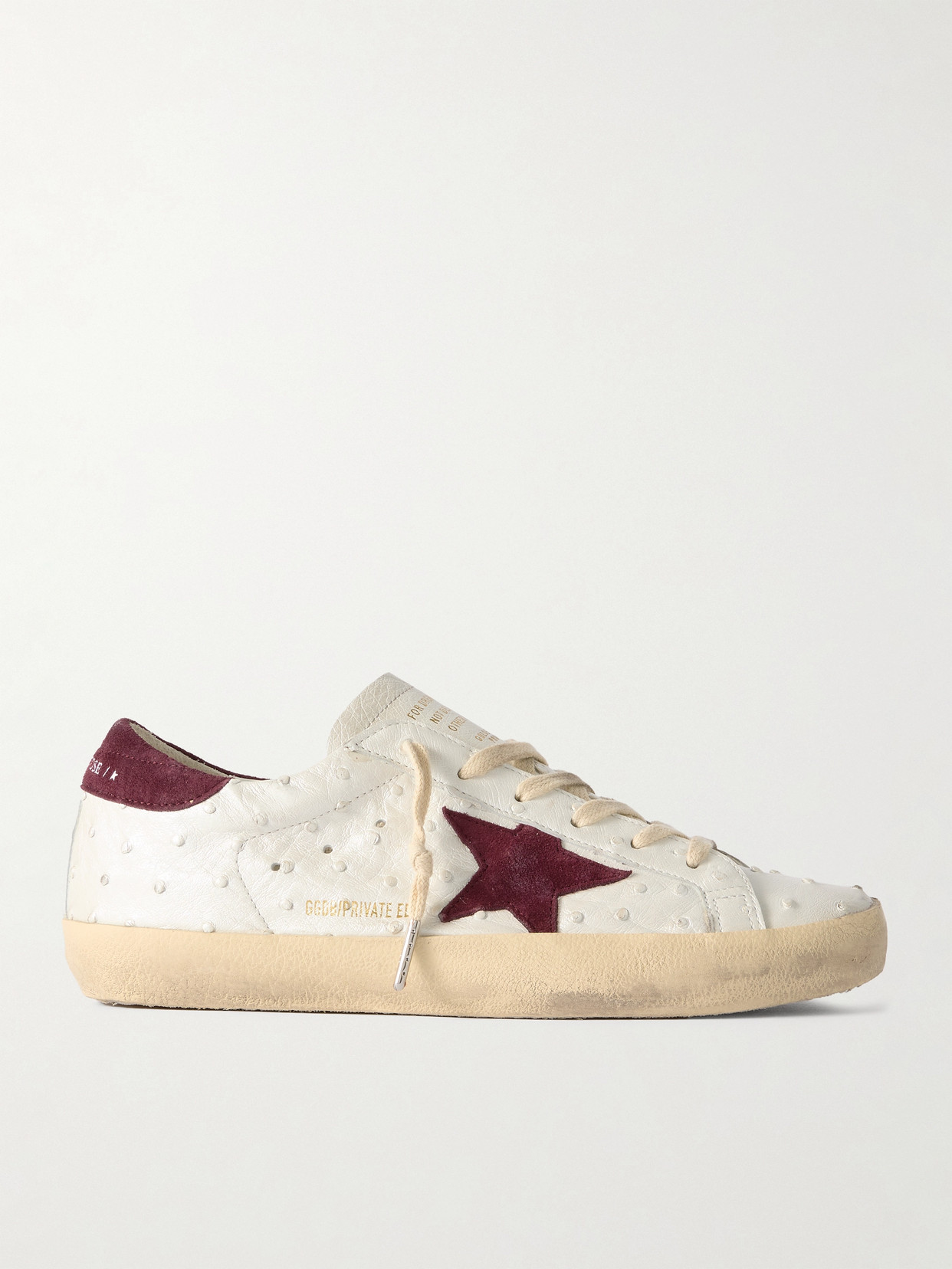 Golden Goose Super-star Distressed Suede And Ostrich-effect Leather Sneakers In White