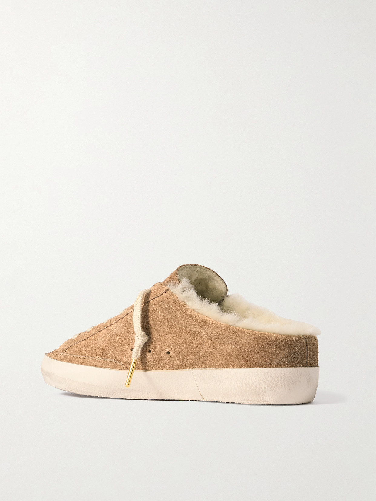 Golden Goose Super-star Sabot Distressed Shearling-lined Suede Slip-on Sneakers In Neutrals