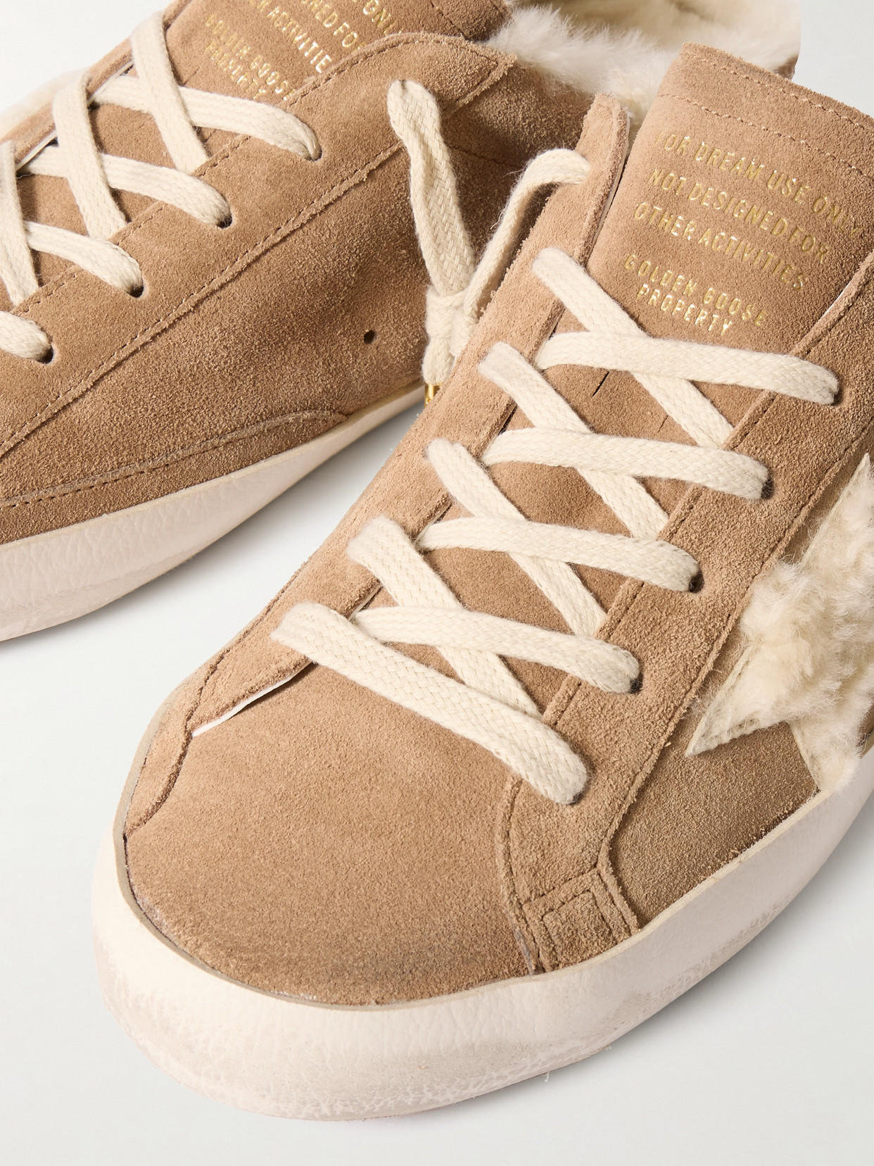Golden Goose Super-star Sabot Distressed Shearling-lined Suede Slip-on Sneakers In Neutrals