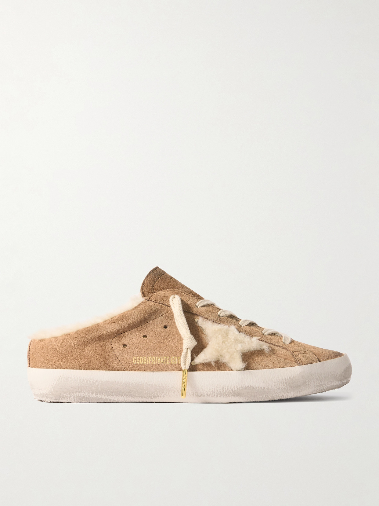 Golden Goose Super-star Sabot Distressed Shearling-lined Suede Slip-on Sneakers In Neutrals