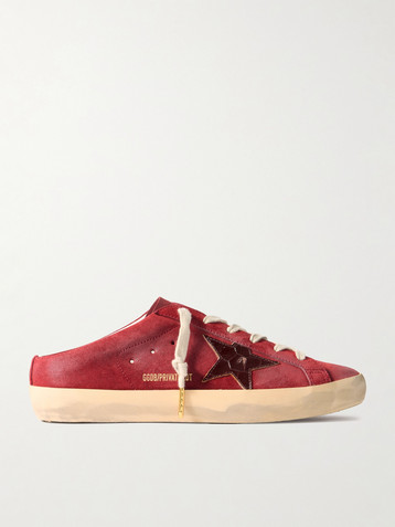 Golden Goose Super-Star Sabot distressed croc-effect leather-trimmed suede slip-on sneakers