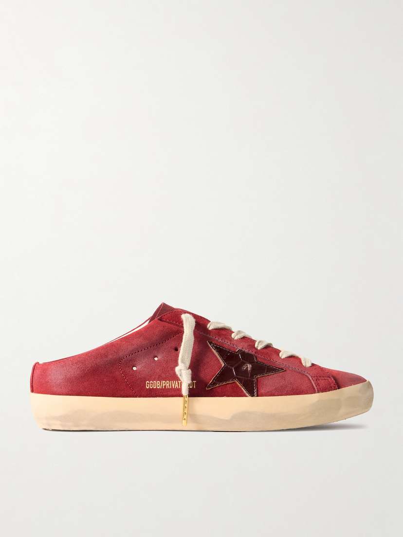 Golden Goose Super-star Sabot Distressed Croc-effect Leather-trimmed Suede Slip-on Sneakers