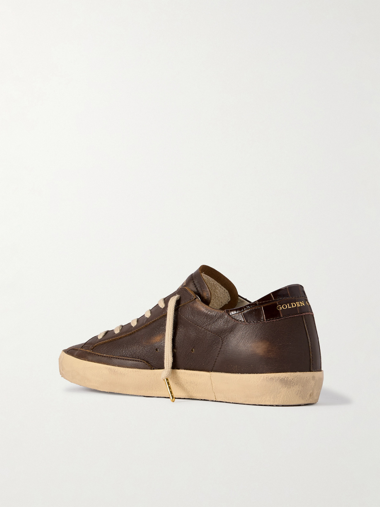 Golden Goose Super-star Distressed Suede-trimmed Leather Sneakers In Brown