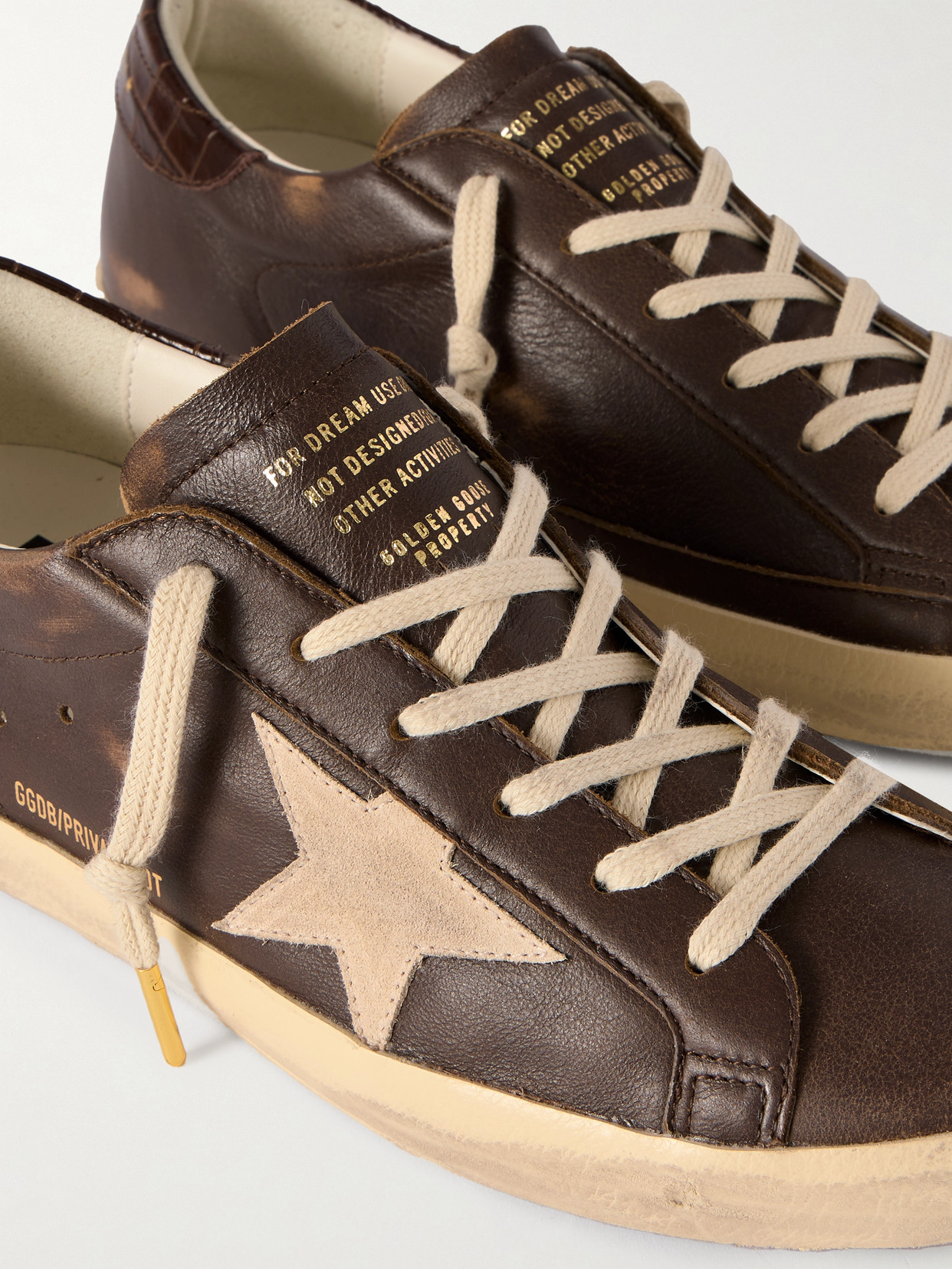 Golden Goose Super-star Distressed Suede-trimmed Leather Sneakers In Brown