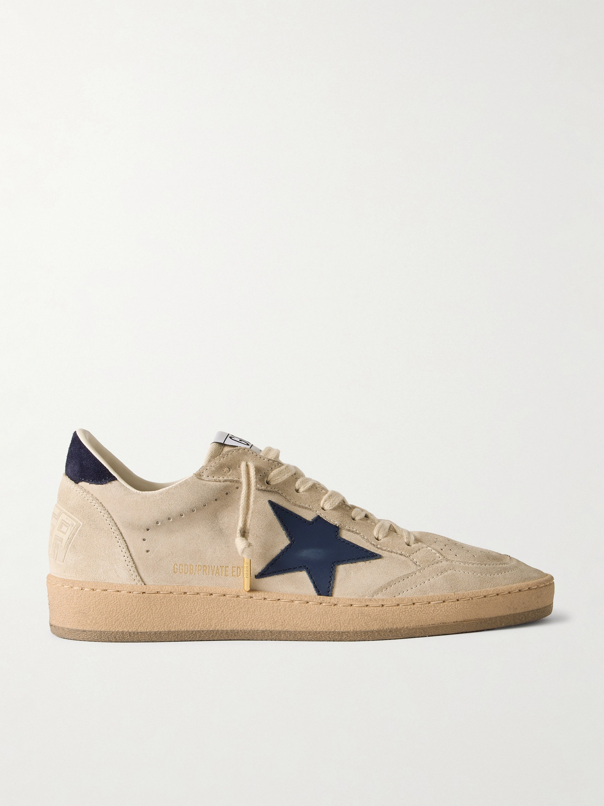 Golden Goose Ball Star Distressed Leather-trimmed Suede Sneakers In Off-white