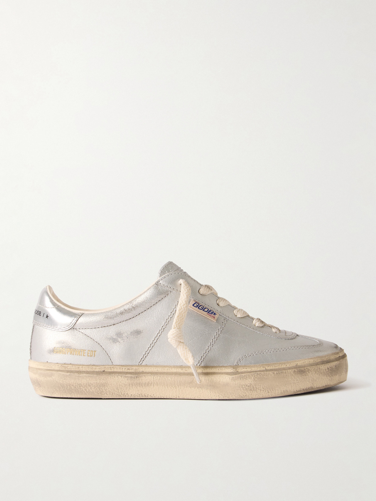Golden Goose Soul-star Distressed Metallic Leather Trainers In Grey