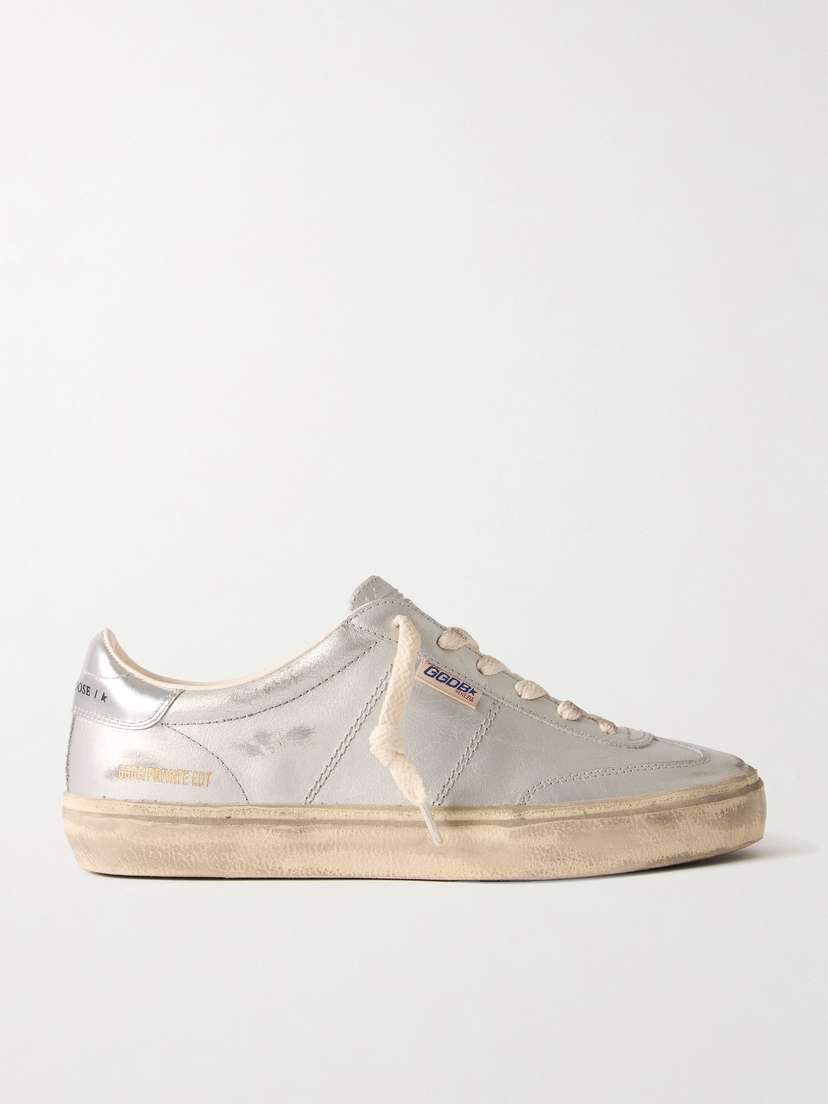 Golden Goose Soul-star Distressed Metallic Leather Sneakers