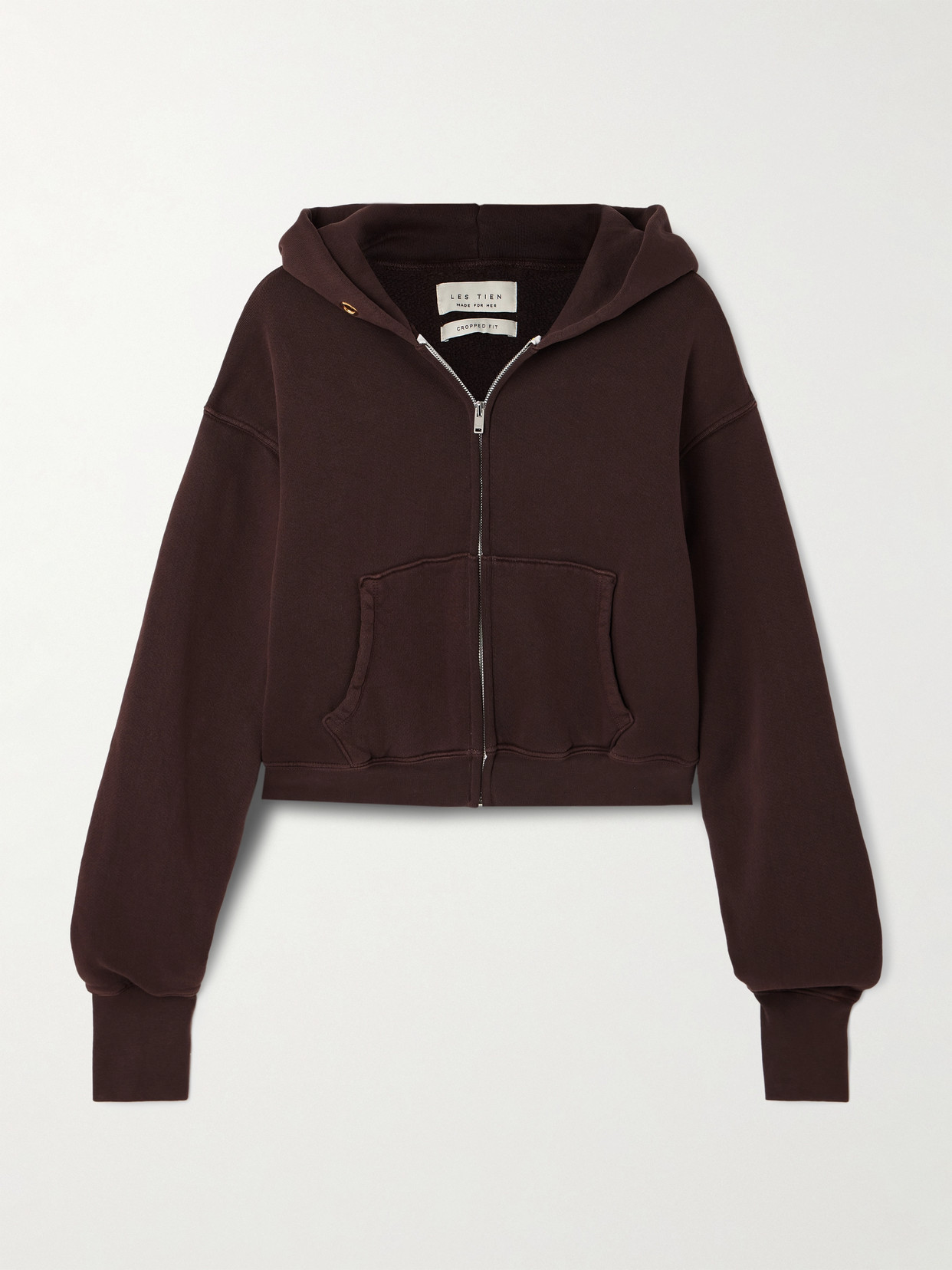 Les Tien Zendaya Cropped Cotton-jersey Hoodie In Brown
