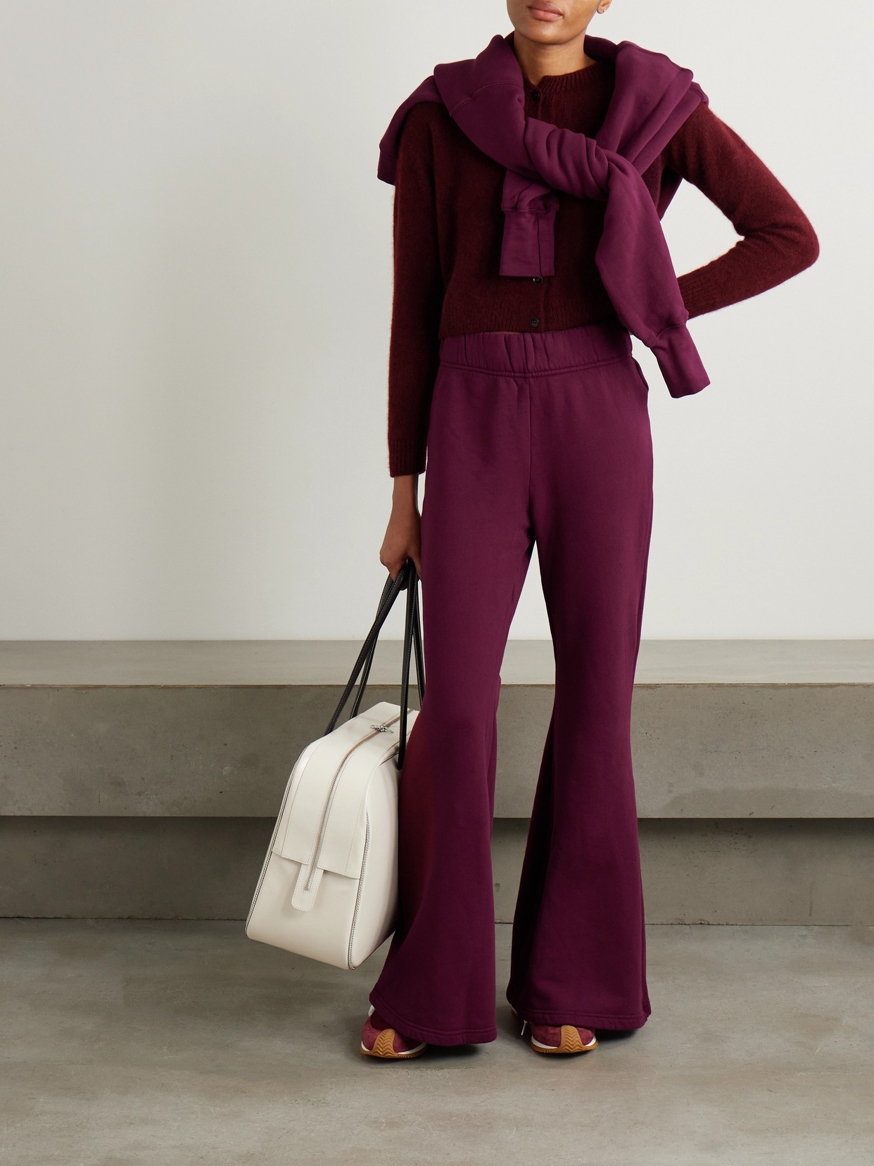 Les Tien Cotton-jersey Flared Track Pants In Burgundy