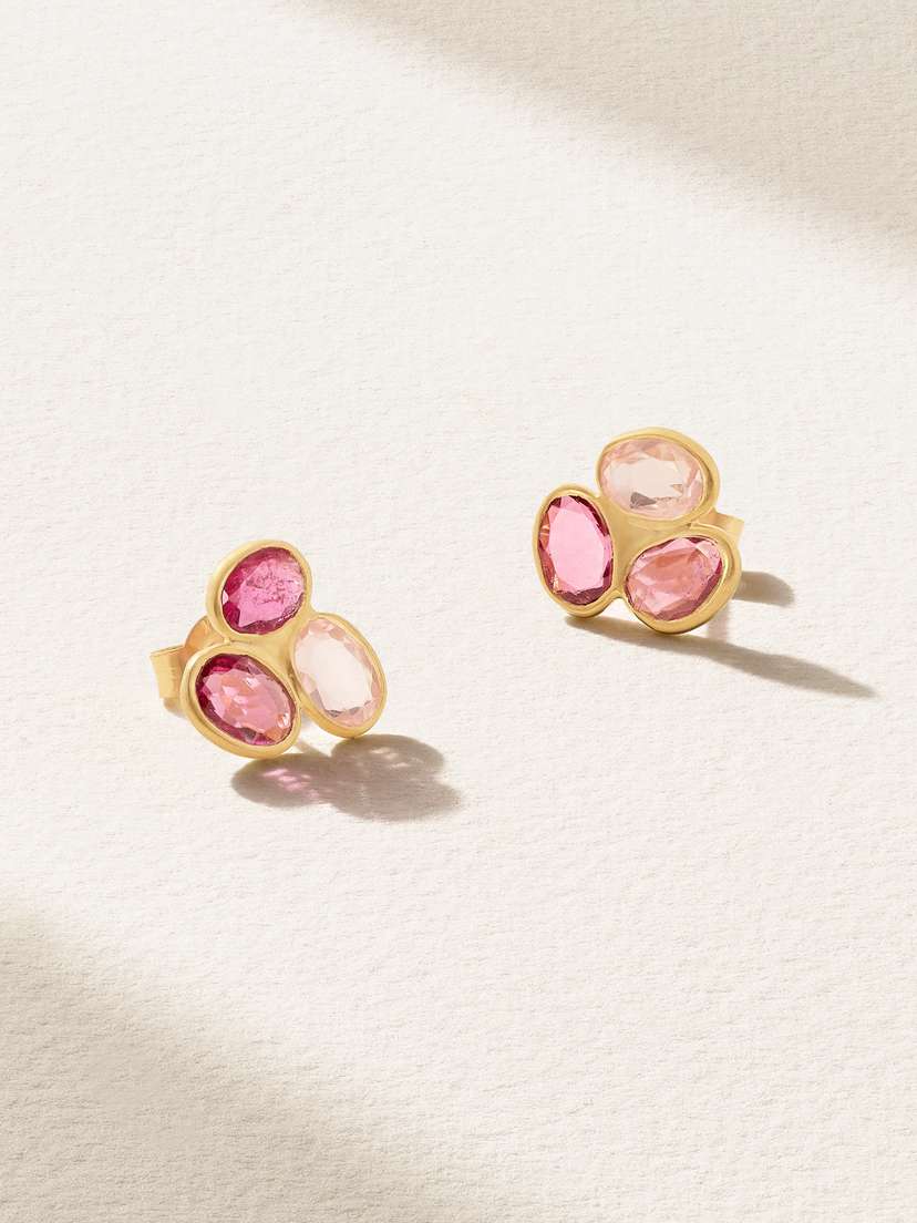 Pippa Small 18-karat Gold, Tourmaline And Quartz Earrings