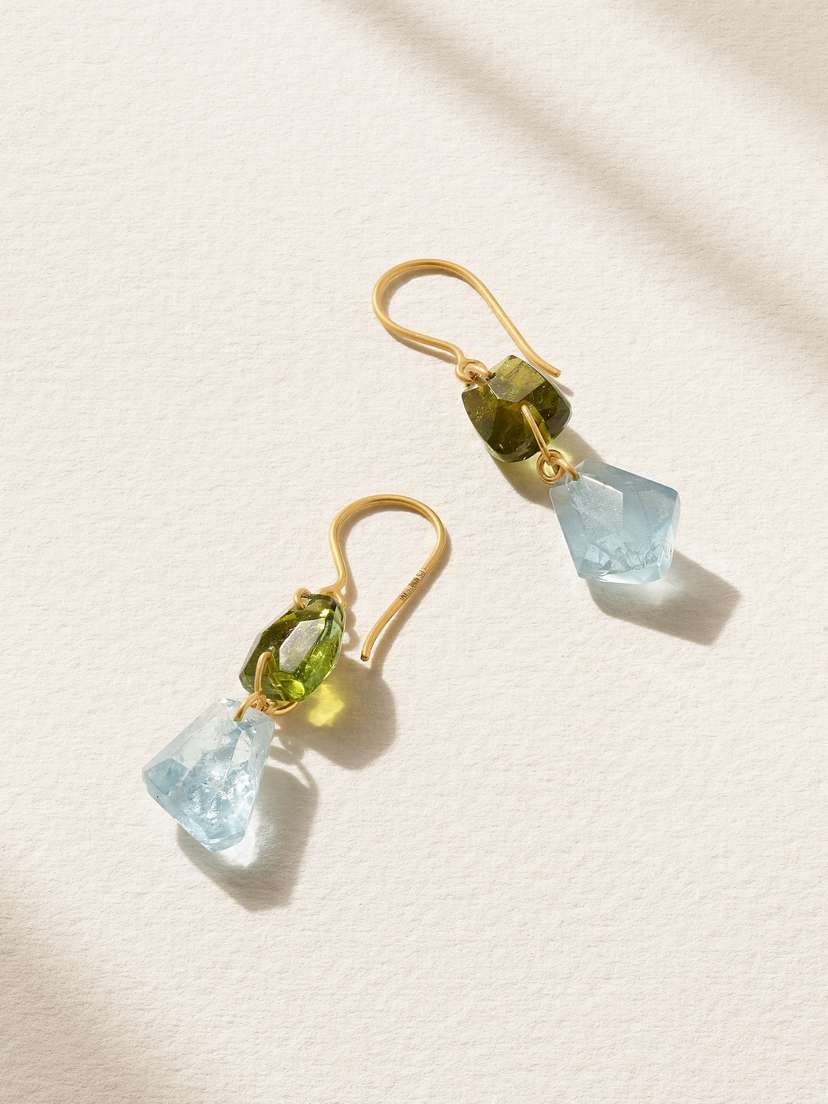 Pippa Small 18-karat Gold, Tourmaline And Aquamarine Earrings