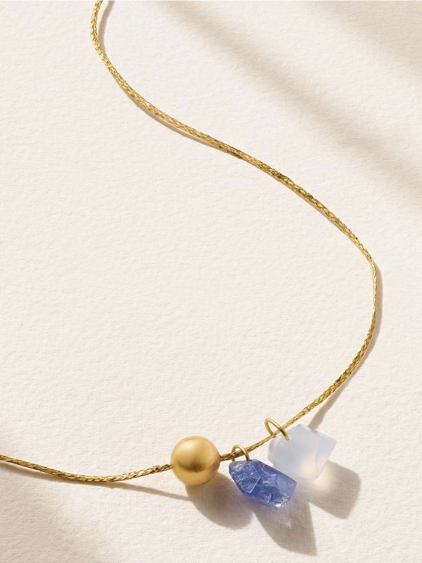 Pippa Small 18-karat Gold, Cord, Tanzanite And Chalcedony Necklace