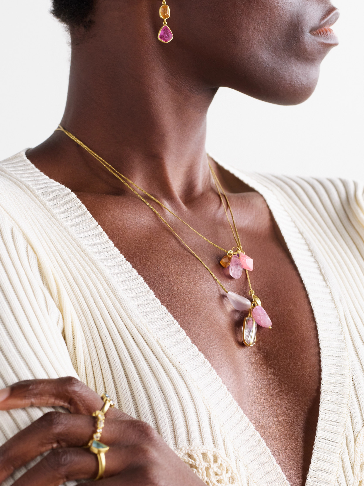 Pippa Small 18-karat Gold, Cord And Multi-stone Necklace In Pink